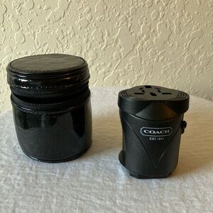 Coach: World/Universal Black Travel Adapter (Wall Plug)- Case- Silver Tone